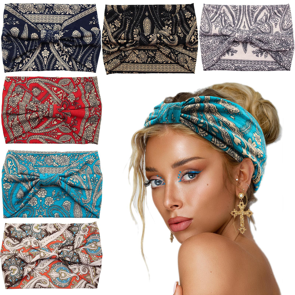 Bandana ancha Yeshan negra para mujer, estilo boho, ideal para yoga y uso diario.