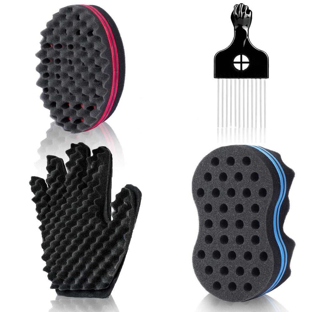 YEZEY Magic Twist Hair Sponge Glove (right hand) in action, defining curls smoothly