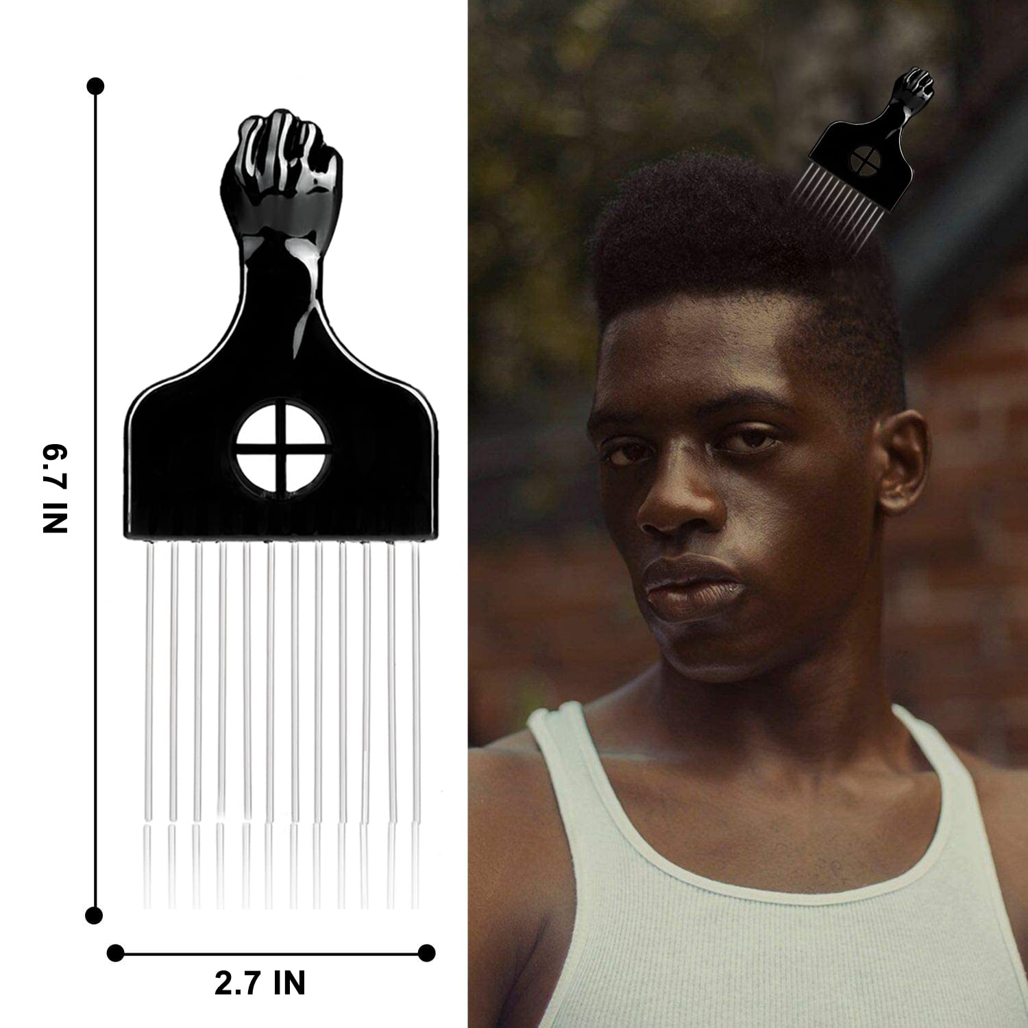 YEZEY Metal Afro Pick gliding through coils for lift and definition