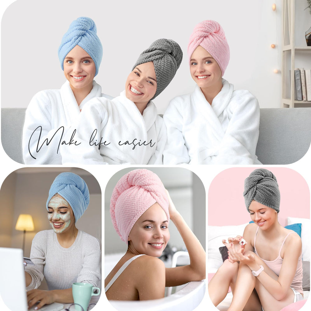 YFONG wrap demonstrated on head for comfortable drying and multitasking.