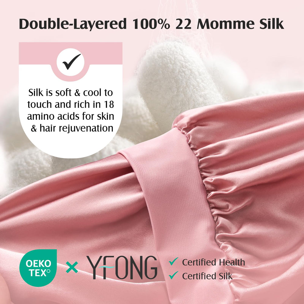 Close view of YFONG bonnet's inner and outer silk layers for luxury feel.