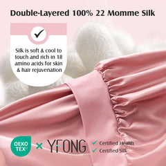 Close view of YFONG bonnet's inner and outer silk layers for luxury feel.