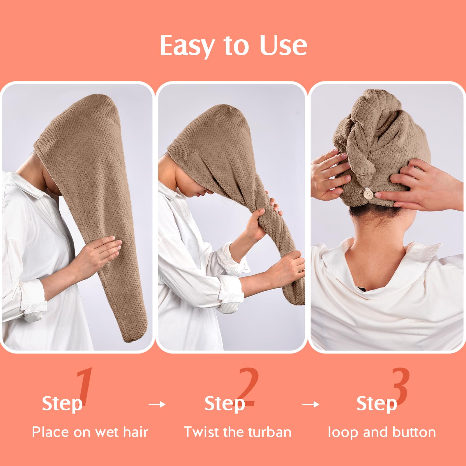 Tallas M y L de la toalla YFONG para todo tipo de cabello.