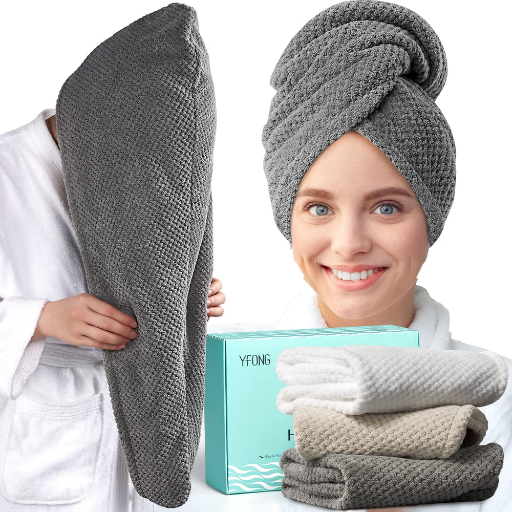 Toalla de microfibra YFONG para cabello, envoltura turbante suave y cómoda.