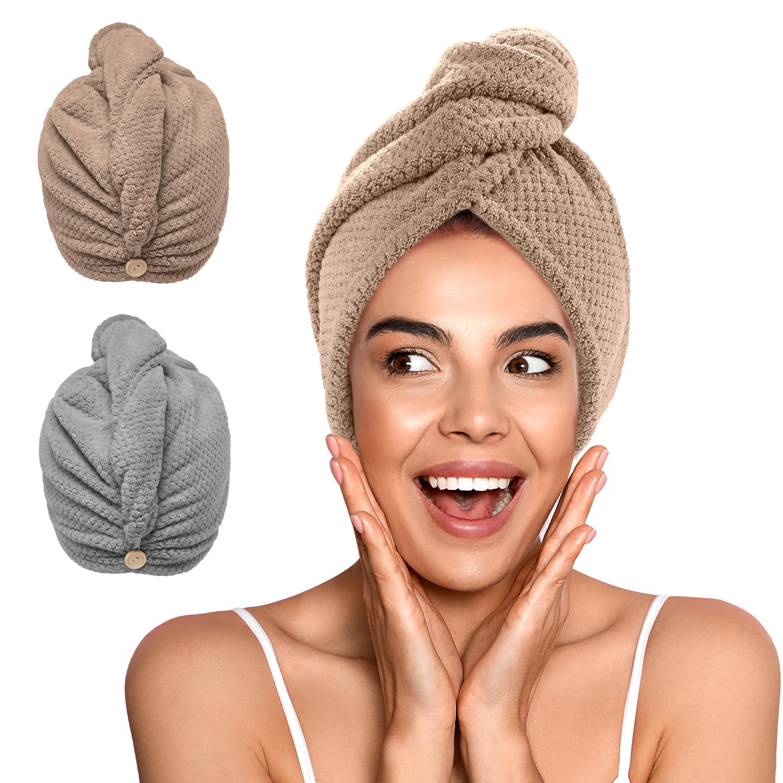 Toalla para cabello YFONG de microfibra, secado rápido y cómodo, conjunto doble.
