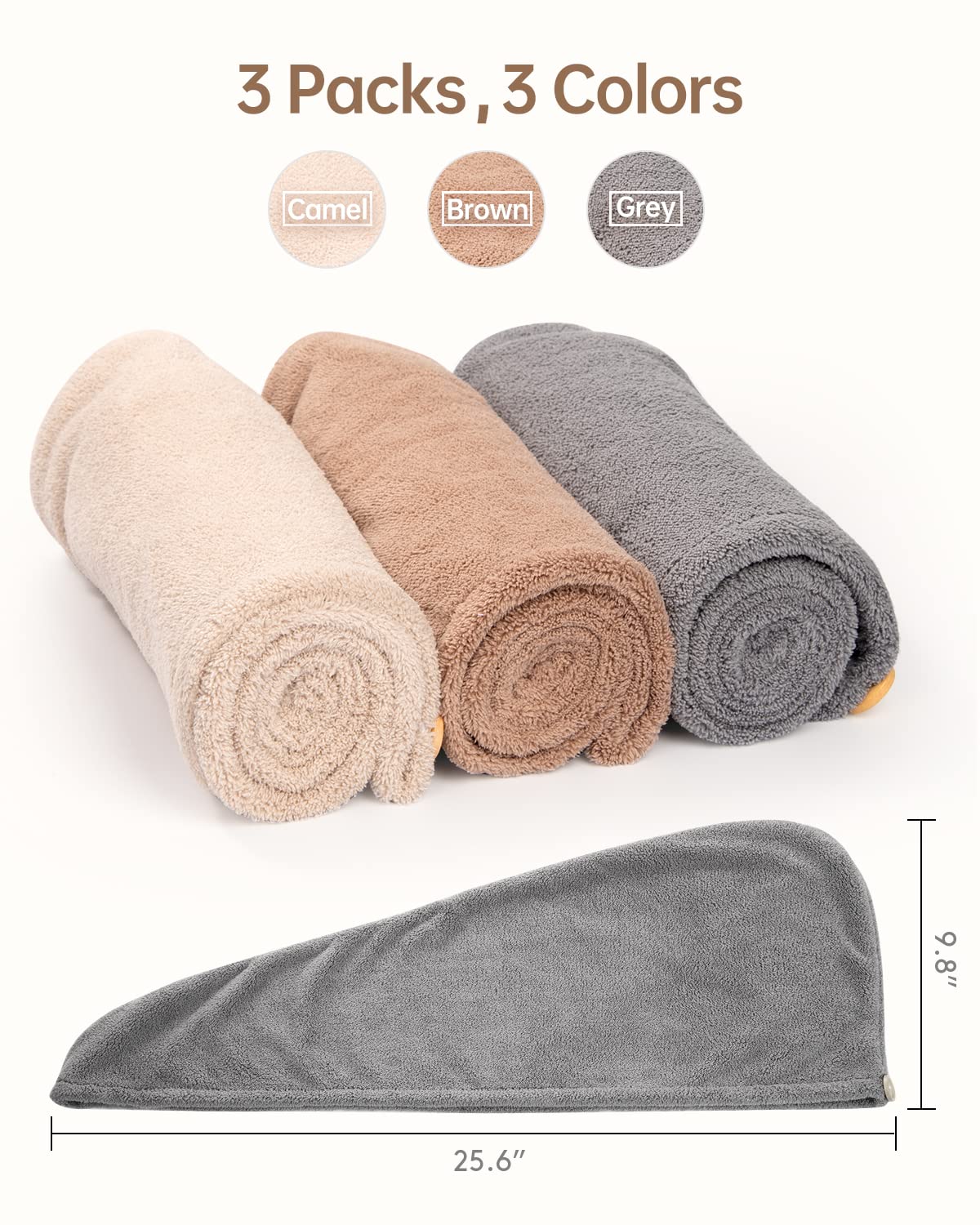 Paquete triple YFONG, toallas en gris, marrón y camel para toda la familia