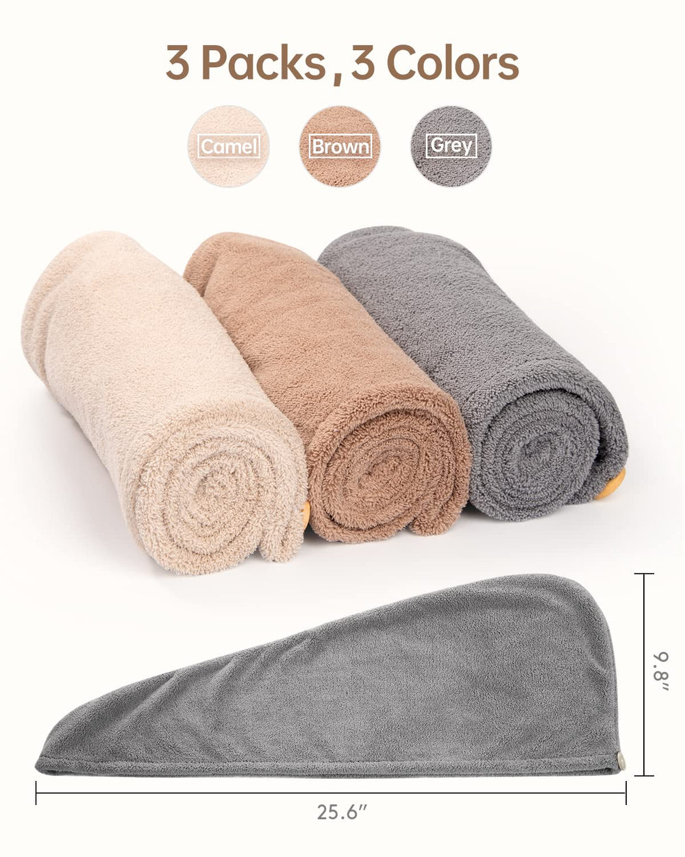 Paquete triple YFONG, toallas en gris, marrón y camel para toda la familia