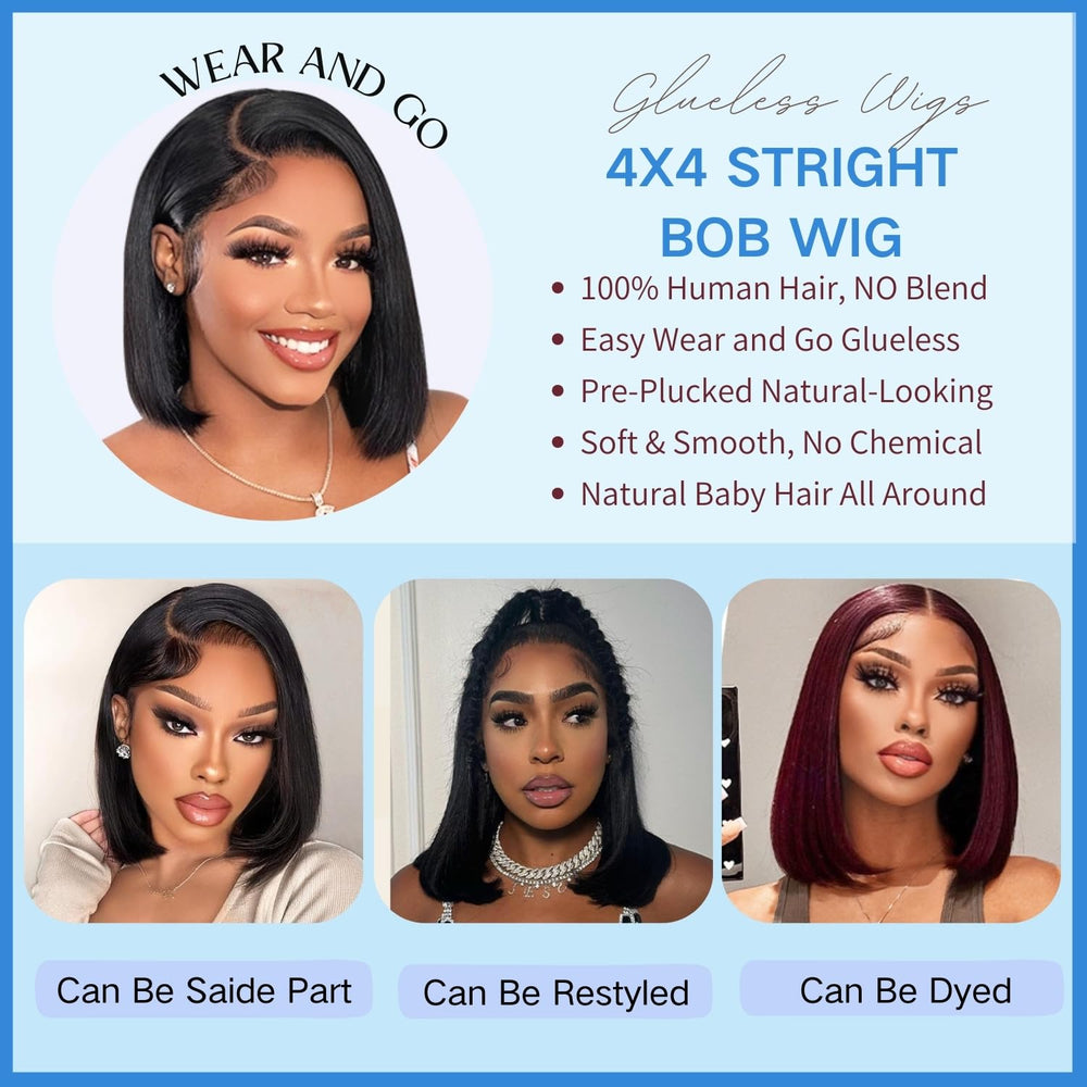 YFOXI straight bob wig, 10 inch, for a clean daily look.