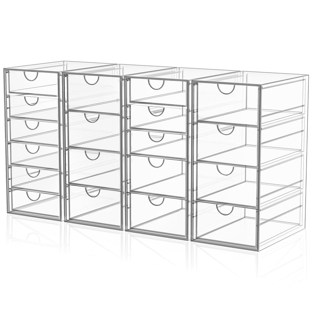 YFXCVSL acrylic makeup organizer front view with clear drawers for easy vanity access