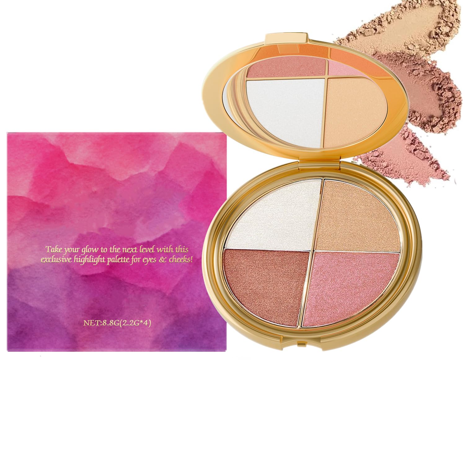 YG LianKai paleta para ojos e iluminador, acabado suave para brillo natural.