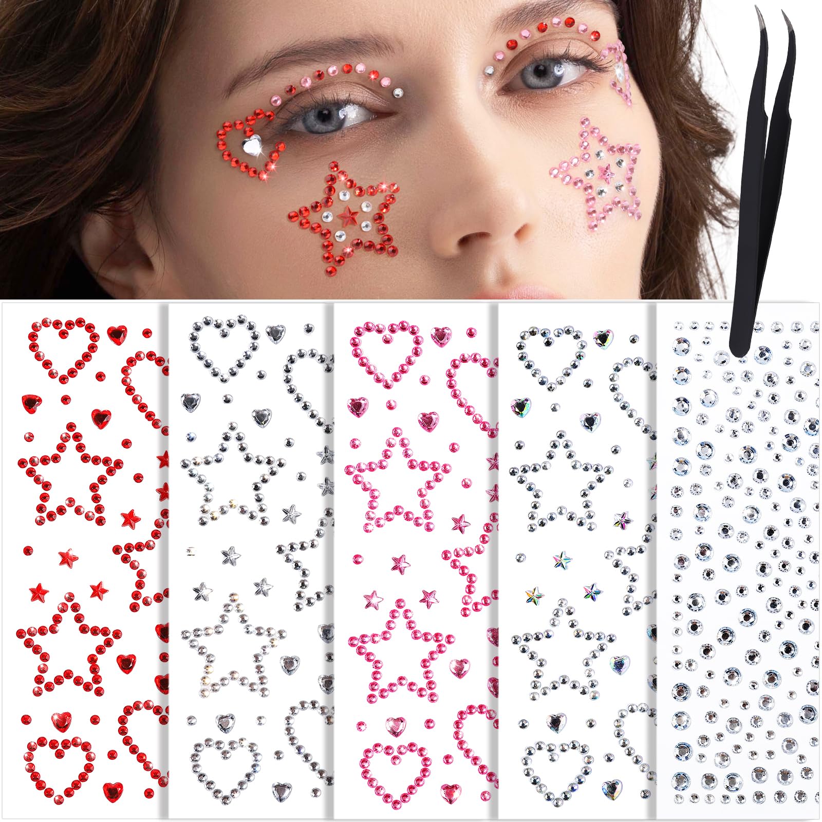 YGDZ joyas faciales con estrellas y corazones para looks festivos.