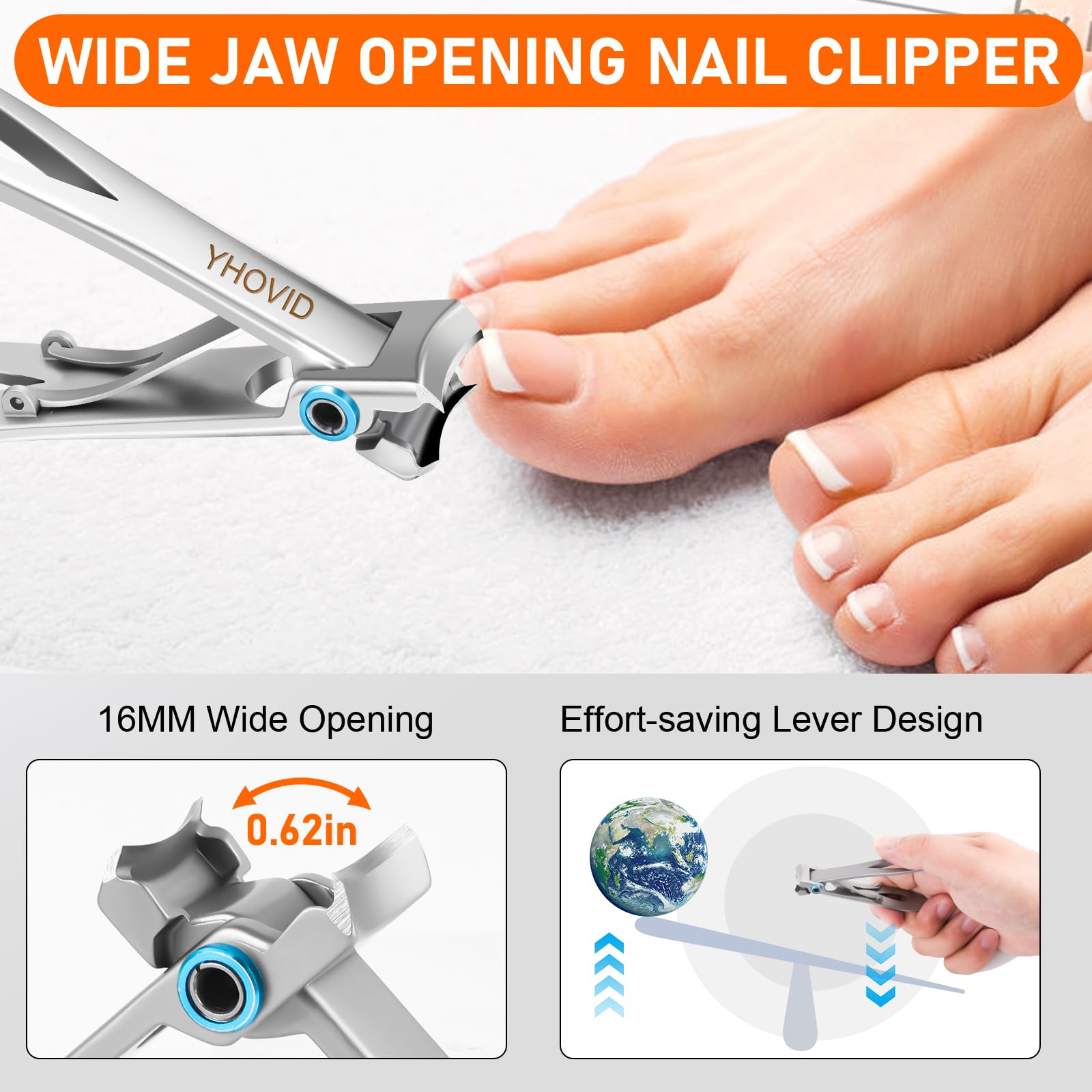 YHOVID toenail clippers with wide jaw and catcher for mess-free trimming
