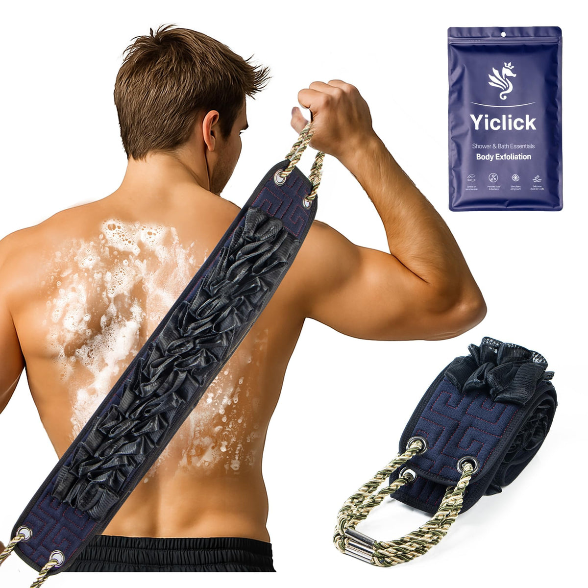 Yiclick exfoliante de espalda para ducha, limpieza suave y efectiva.