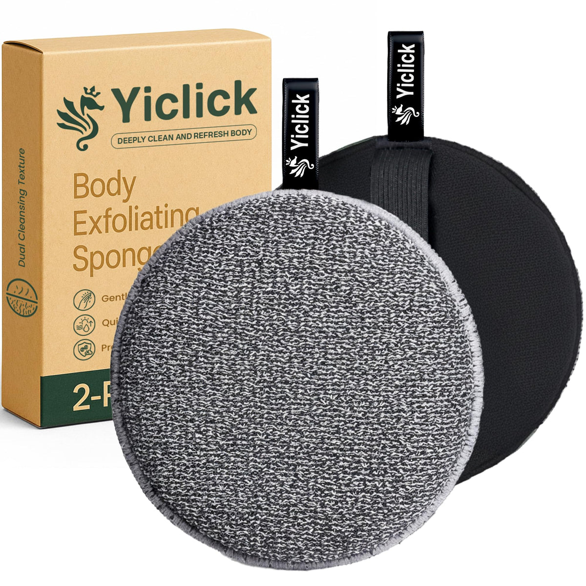 Yiclick exfoliating body scrubber 2-pack with dual textures for cleansing