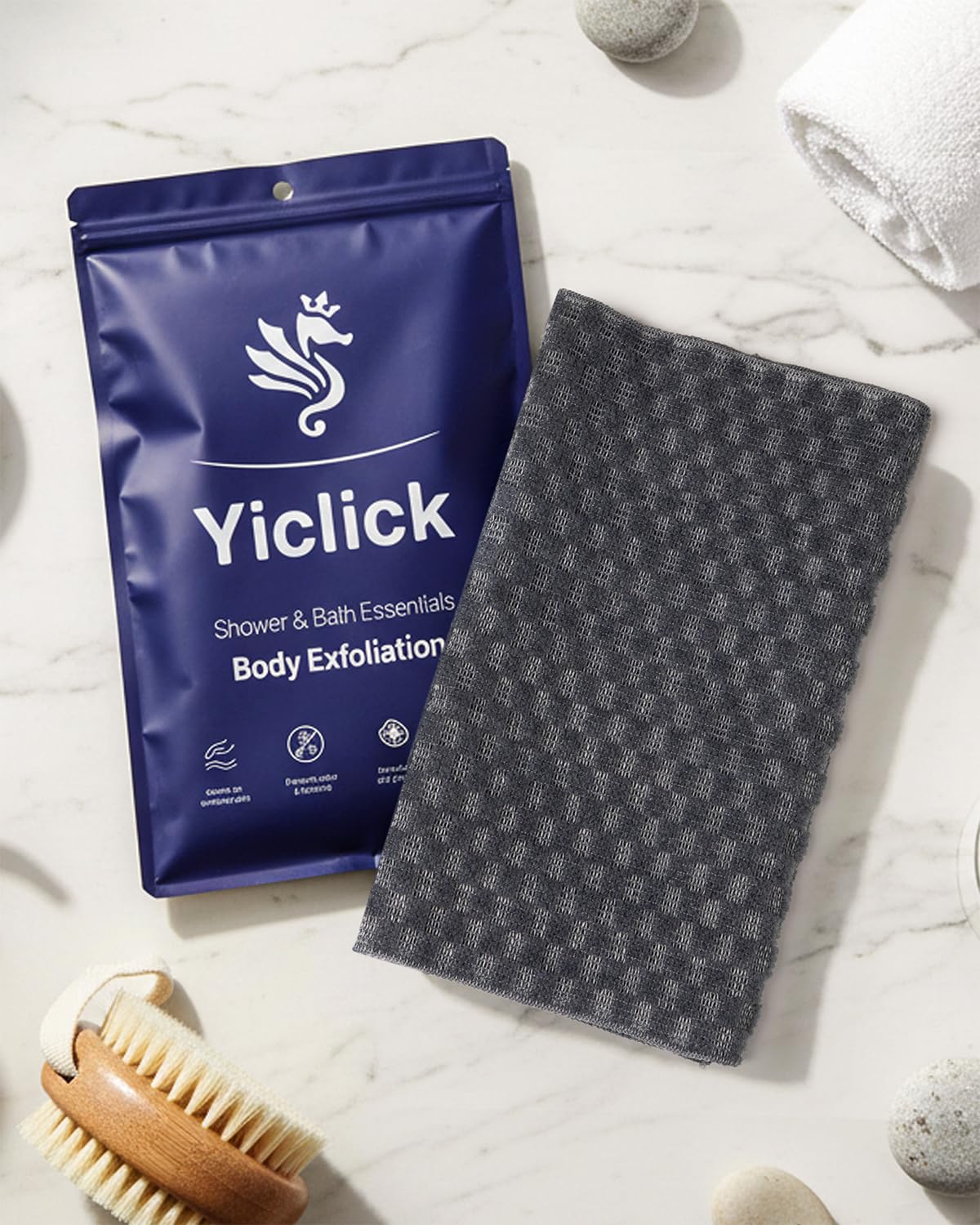 Rutina diaria de limpieza corporal con Yiclick para piel fresca.