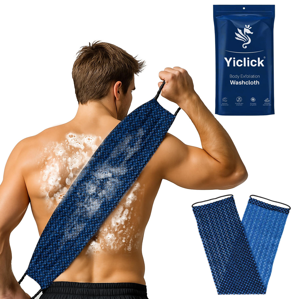 Toalla exfoliante de doble textura Yiclick, frente áspero para exfoliar profundamente la piel.
