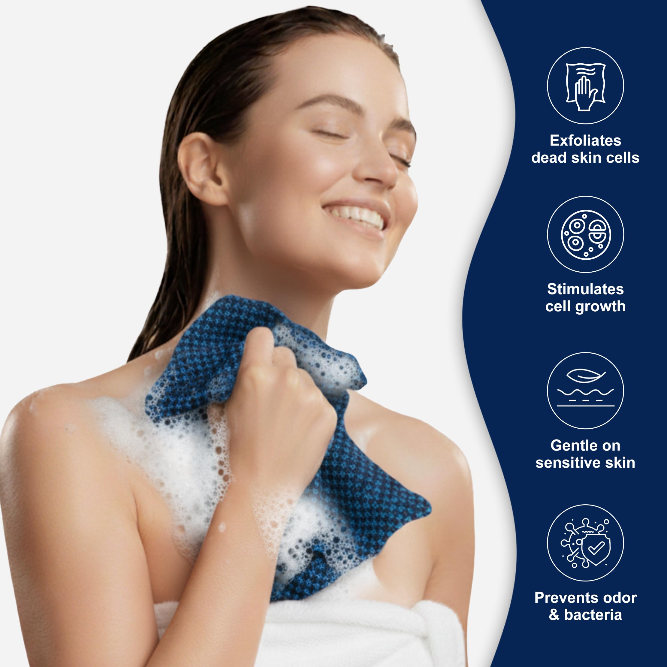 Toalla exfoliante Yiclick, resistente al lavado sin perder textura.