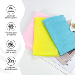Toalla exfoliante de Yiclick para ducha, textura suave, limpia poros y deja sensación fresca.
