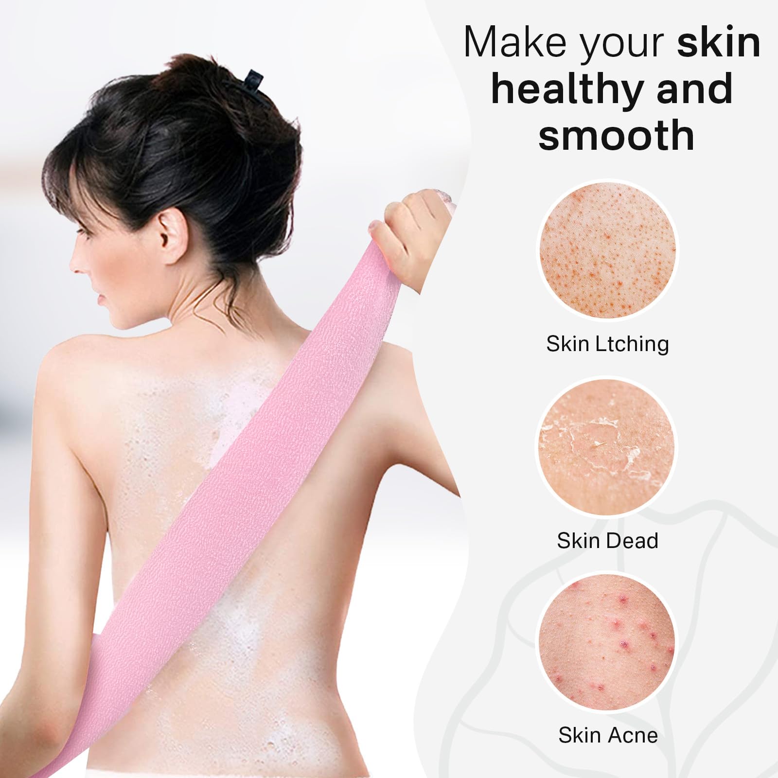Toalla exfoliante Yiclick azul pastel para limpieza diaria del cuerpo.