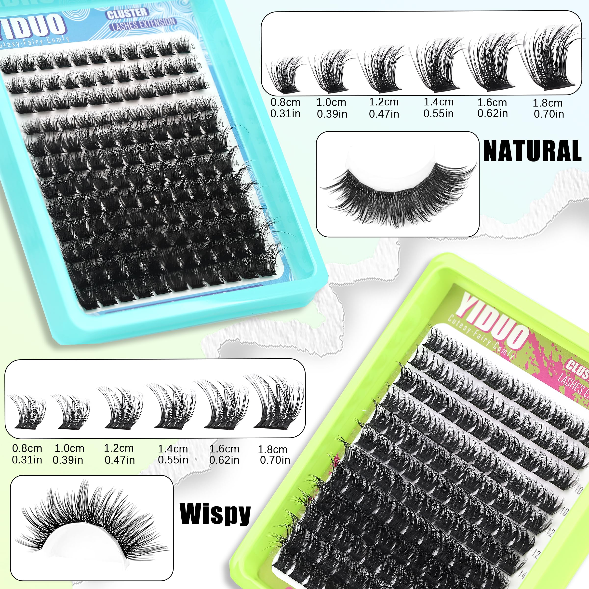 YIDUO manga style clusters close-up for wispy natural-looking length