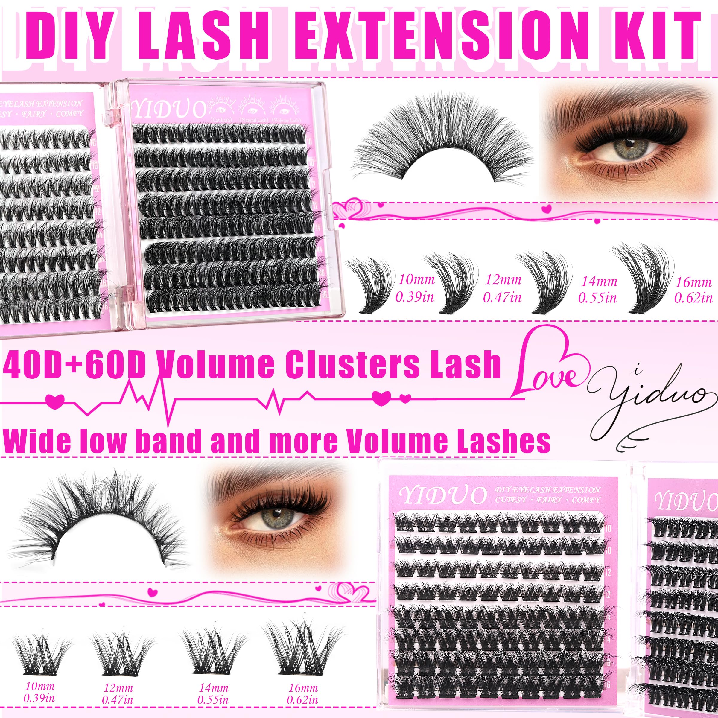 YIDUO 40D lash clusters arranged for natural length enhancement