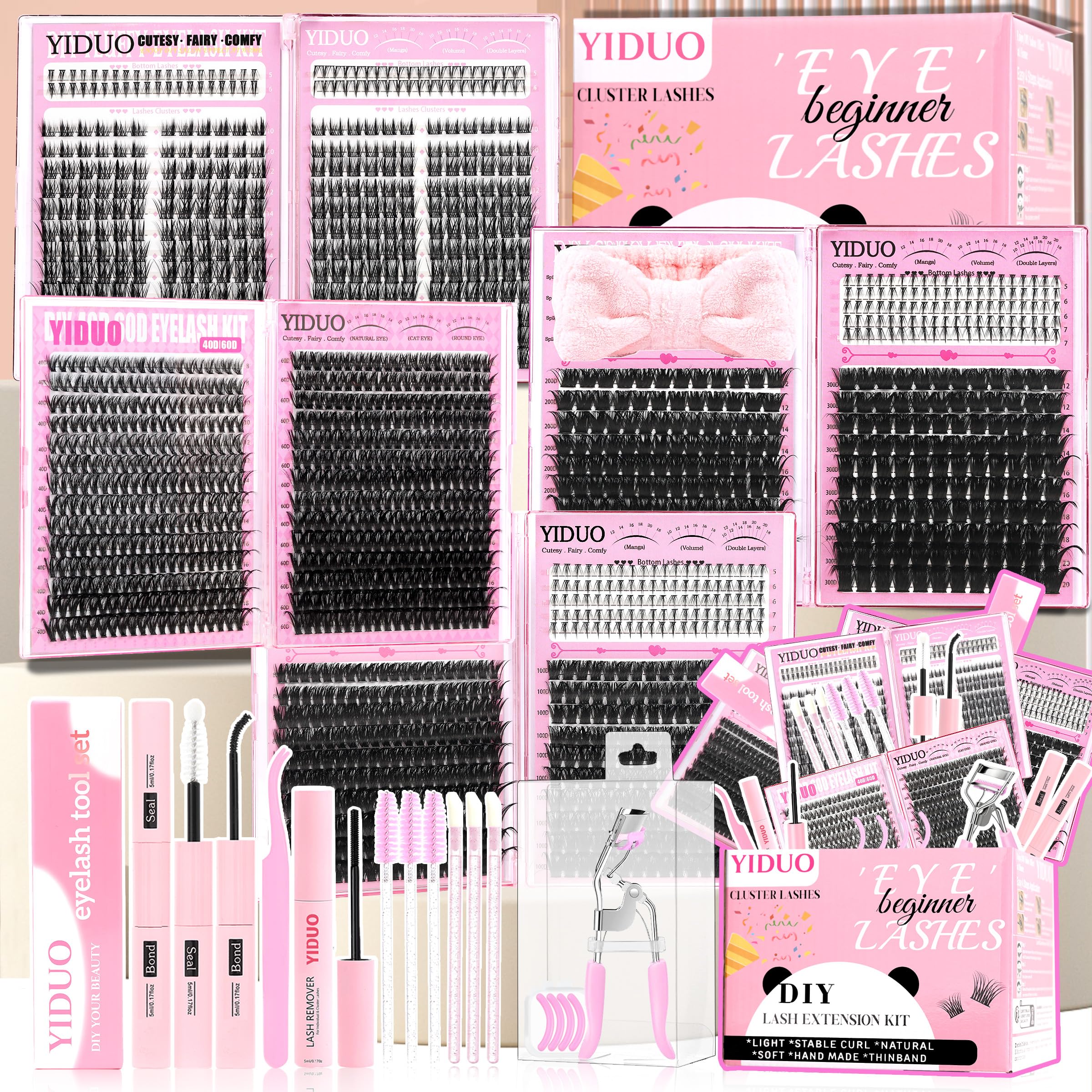YIDUO 8 Styles Mix Lashes Clusters Kit for versatile home looks.