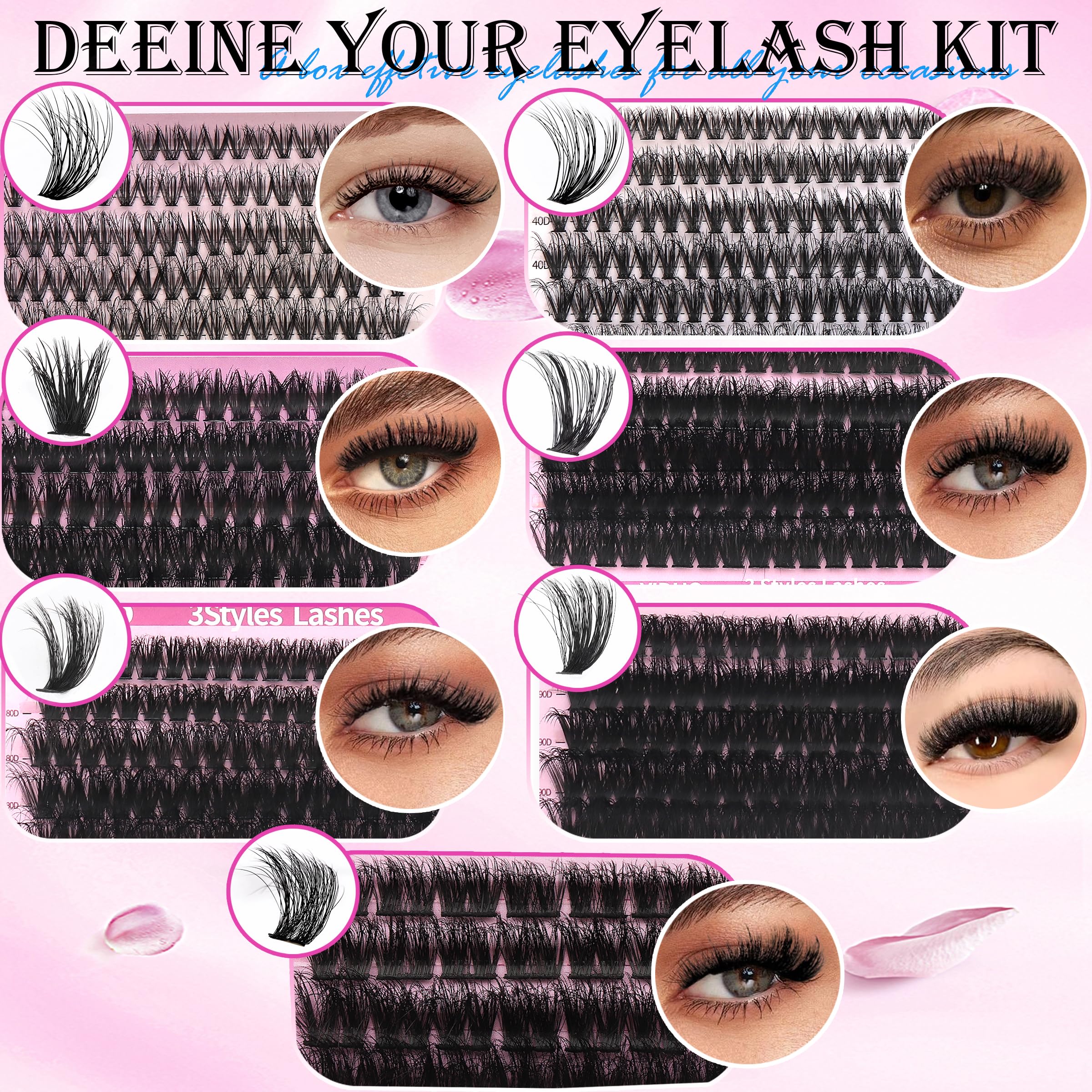 YIDUO 835-piece cluster lashes layout offers varied volume options