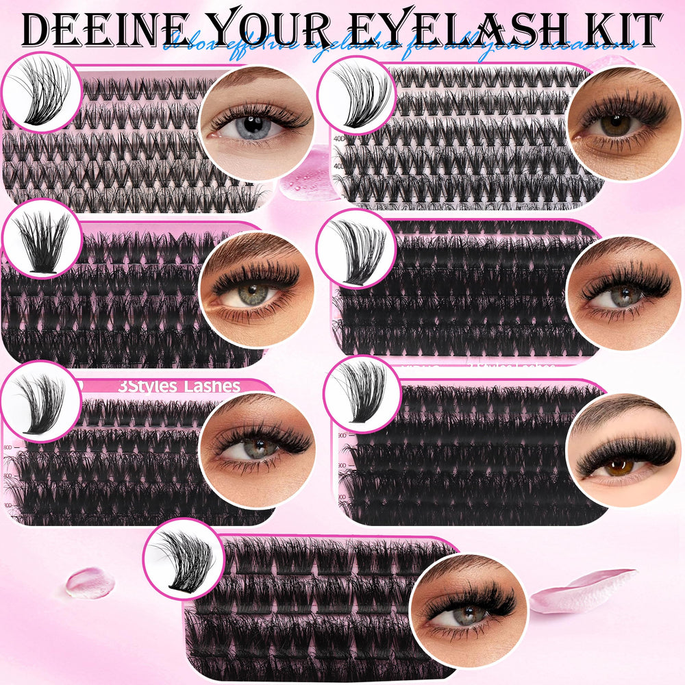 YIDUO 835-piece cluster lashes layout offers varied volume options