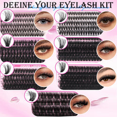 YIDUO 835-piece cluster lashes layout offers varied volume options