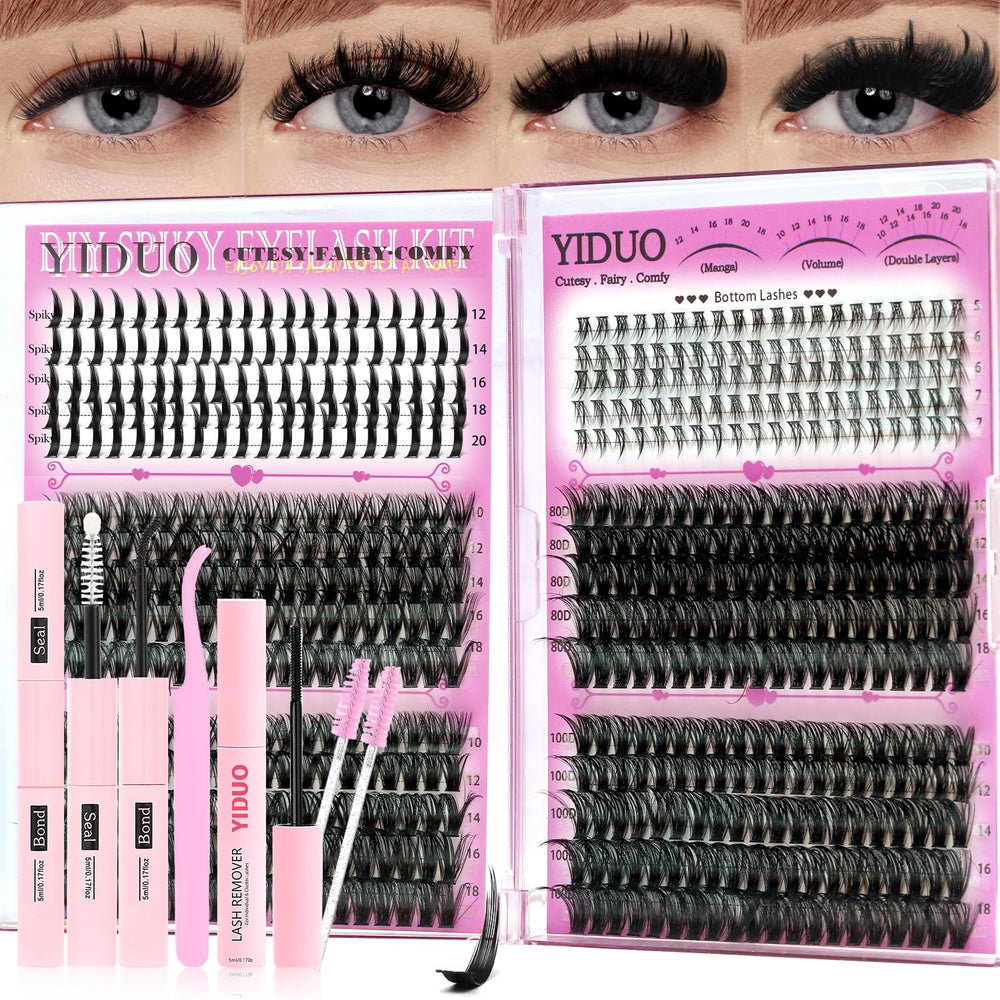 YIDUO Lashes Clusters Kit with 40D-60D-80D-100D options for versatile volume.