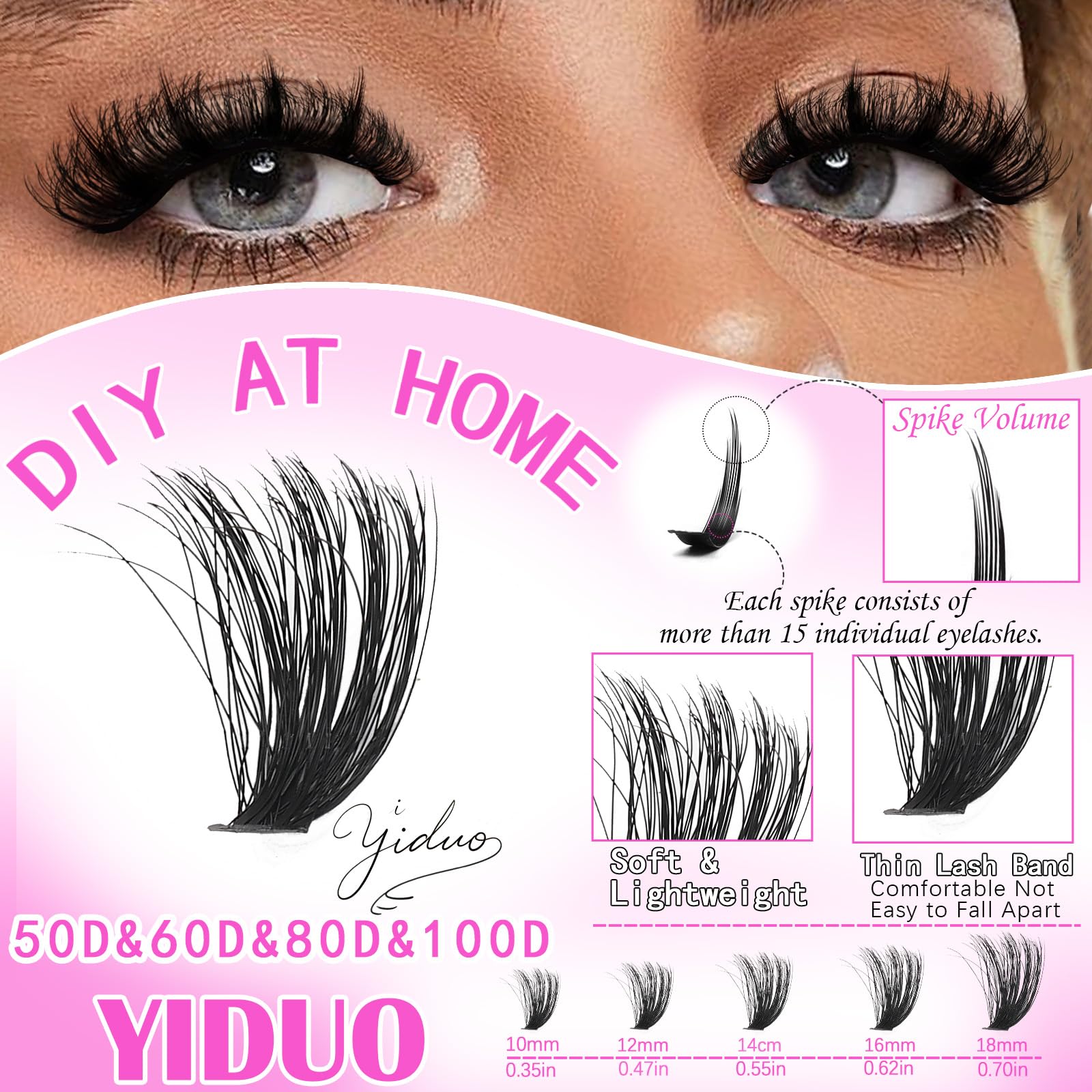 YIDUO bottom lashes 5-7 mm for subtle under-eye definition.