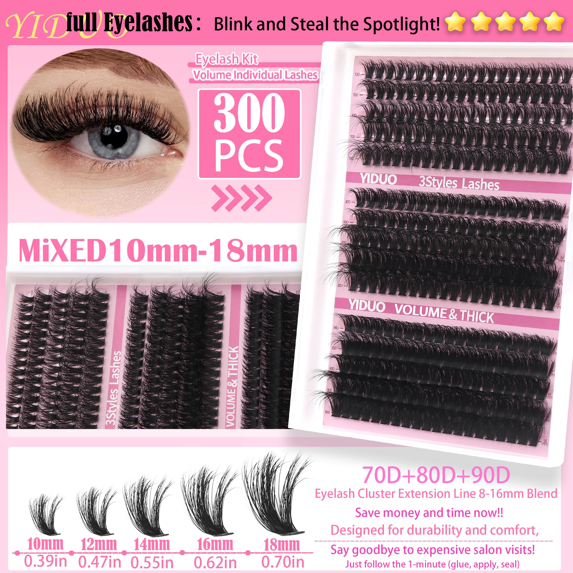 YIDUO Lashes Clusters lightweight fibers feel smooth on lids