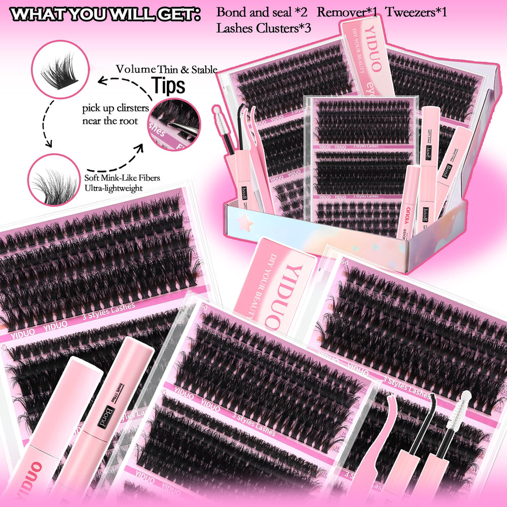 YIDUO Volume Lashes Clusters Kit close-up showing natural volume for everyday wear