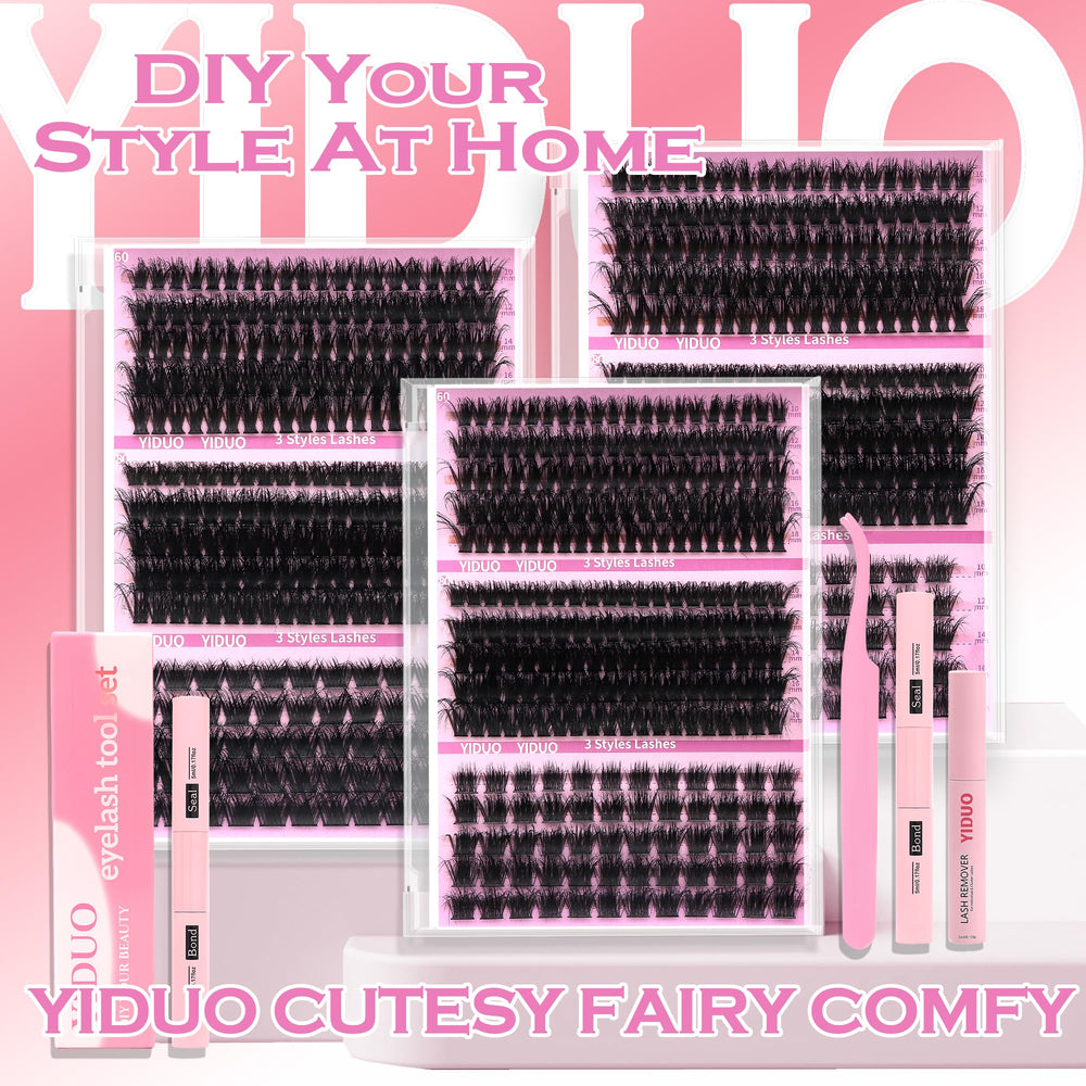 YIDUO Volume Lashes Clusters Kit packaging design with clear labeling