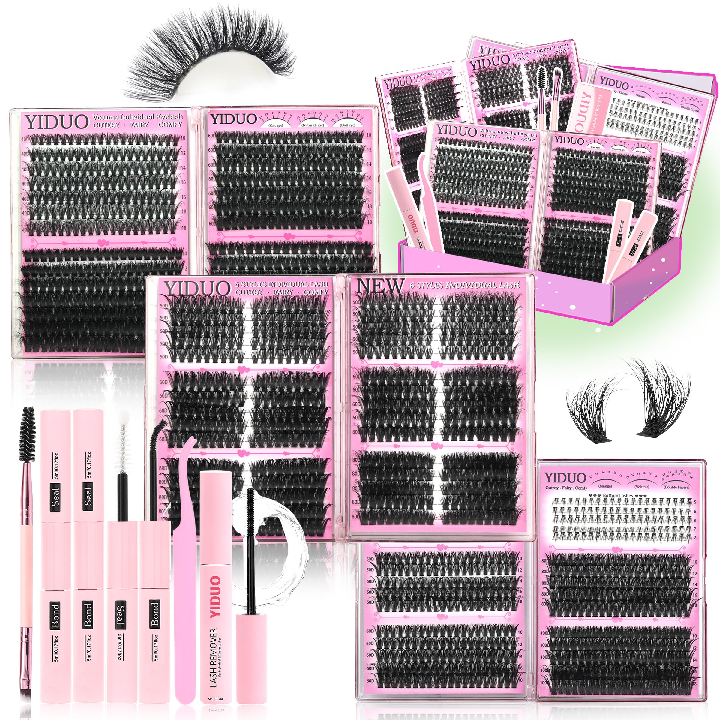 YIDUO six-box lash clusters kit for DIY lash looks