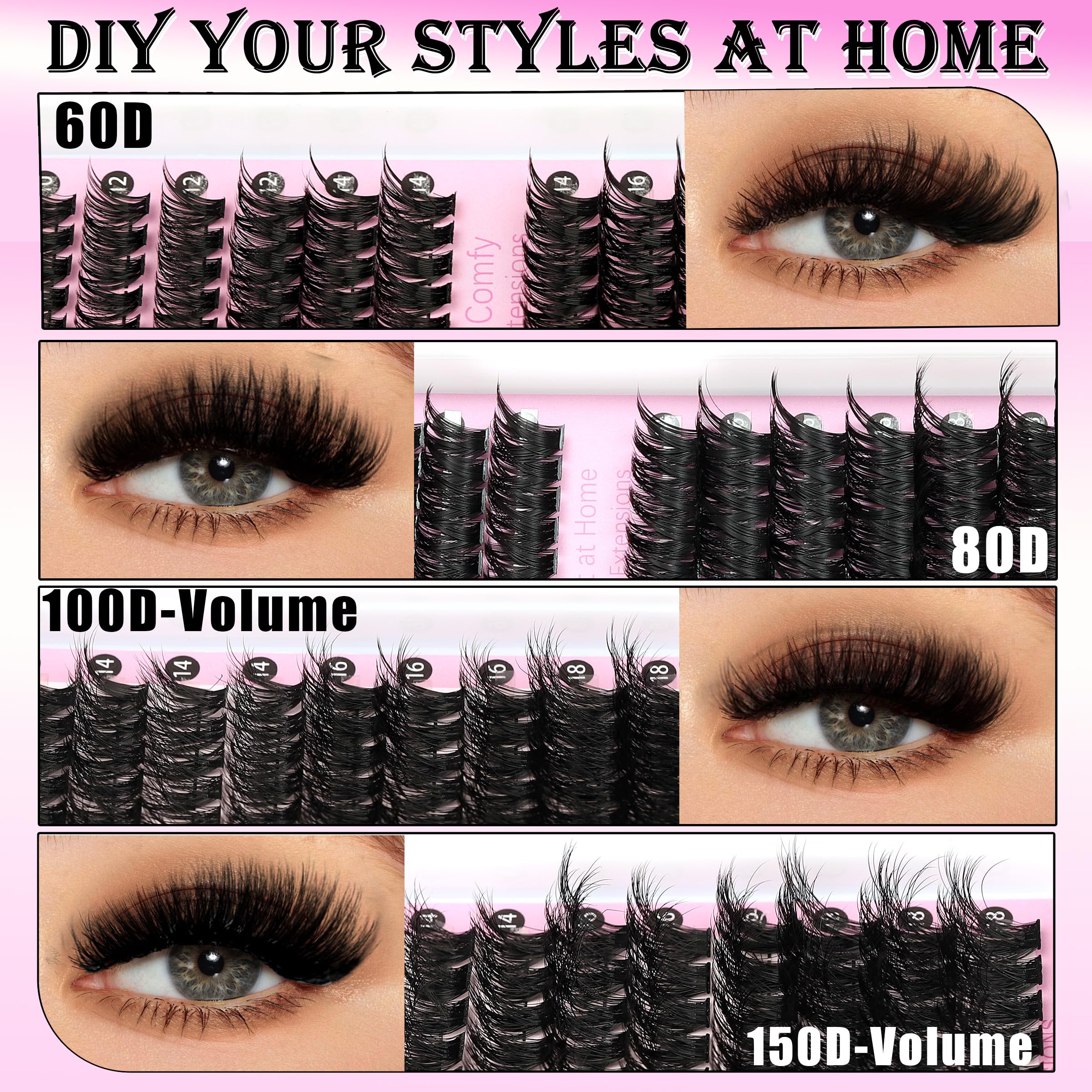 YIDUO Lash Clusters 100D thick—dramatic length with secure, comfortable wear.