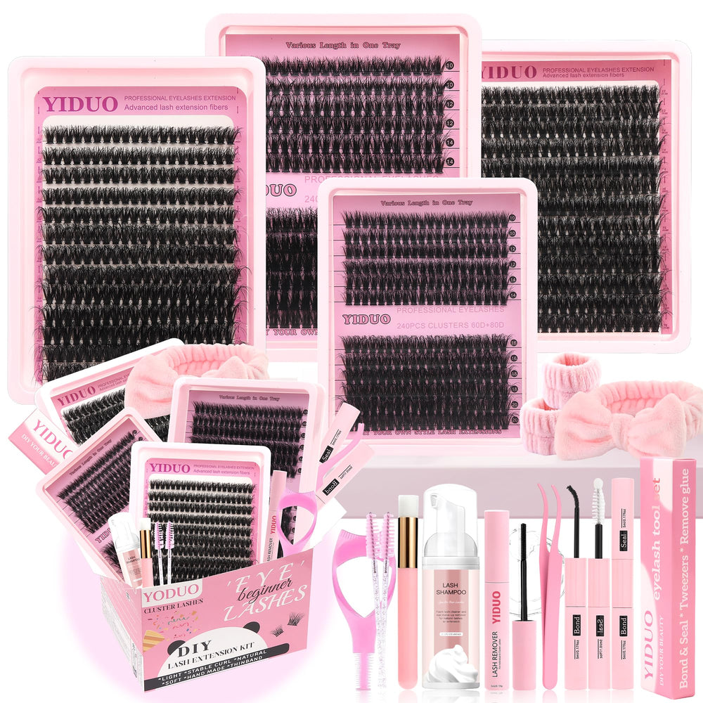 YIDUO Lashes Clusters kit front view with 60D-80D-100D for versatile volume