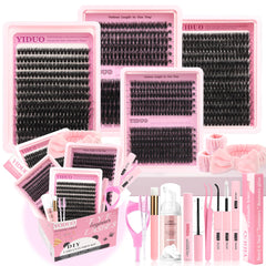 YIDUO Lashes Clusters kit front view with 60D-80D-100D for versatile volume