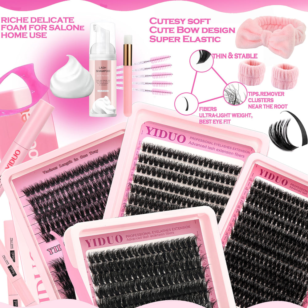 YIDUO Lashes Clusters contents box shows complete DIY lash kit