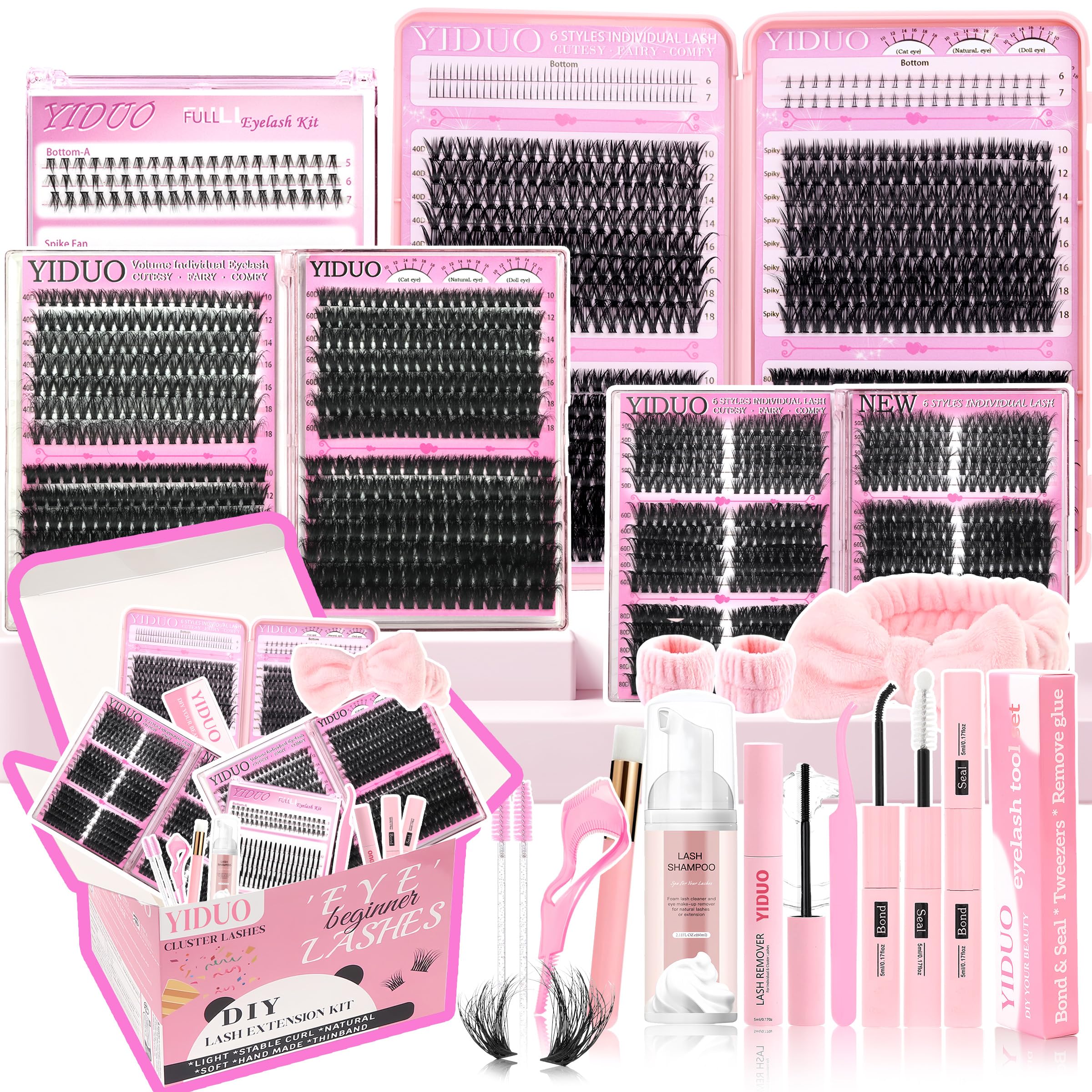 YIDUO Lashes Clusters Kit box display shows bulk lashes for versatile styles.