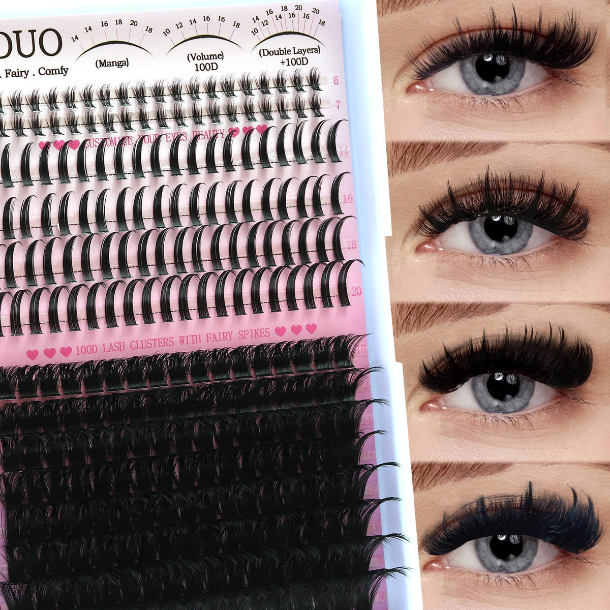 YIDUO Lashes clusters with spikes bottom for dramatic anime style eyes.