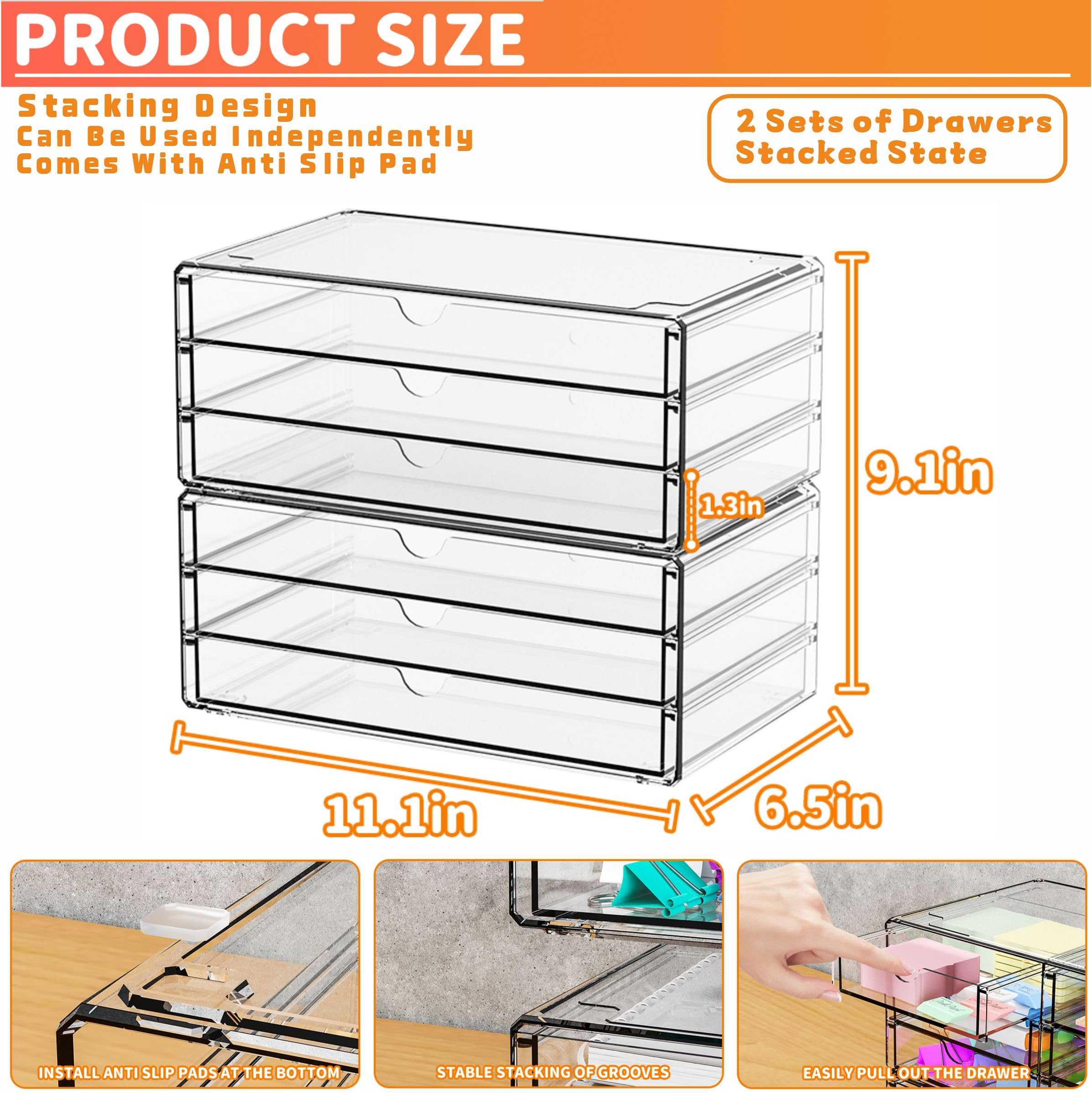 Yieach 6-drawer desk organizer viewed from the front