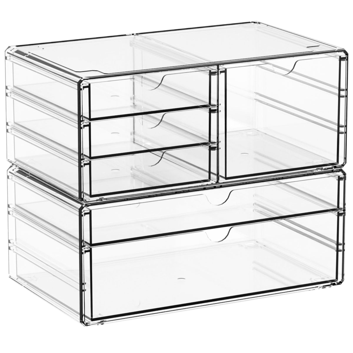 Yieach acrylic drawer organizer six-drawer front view for easy cosmetics access.