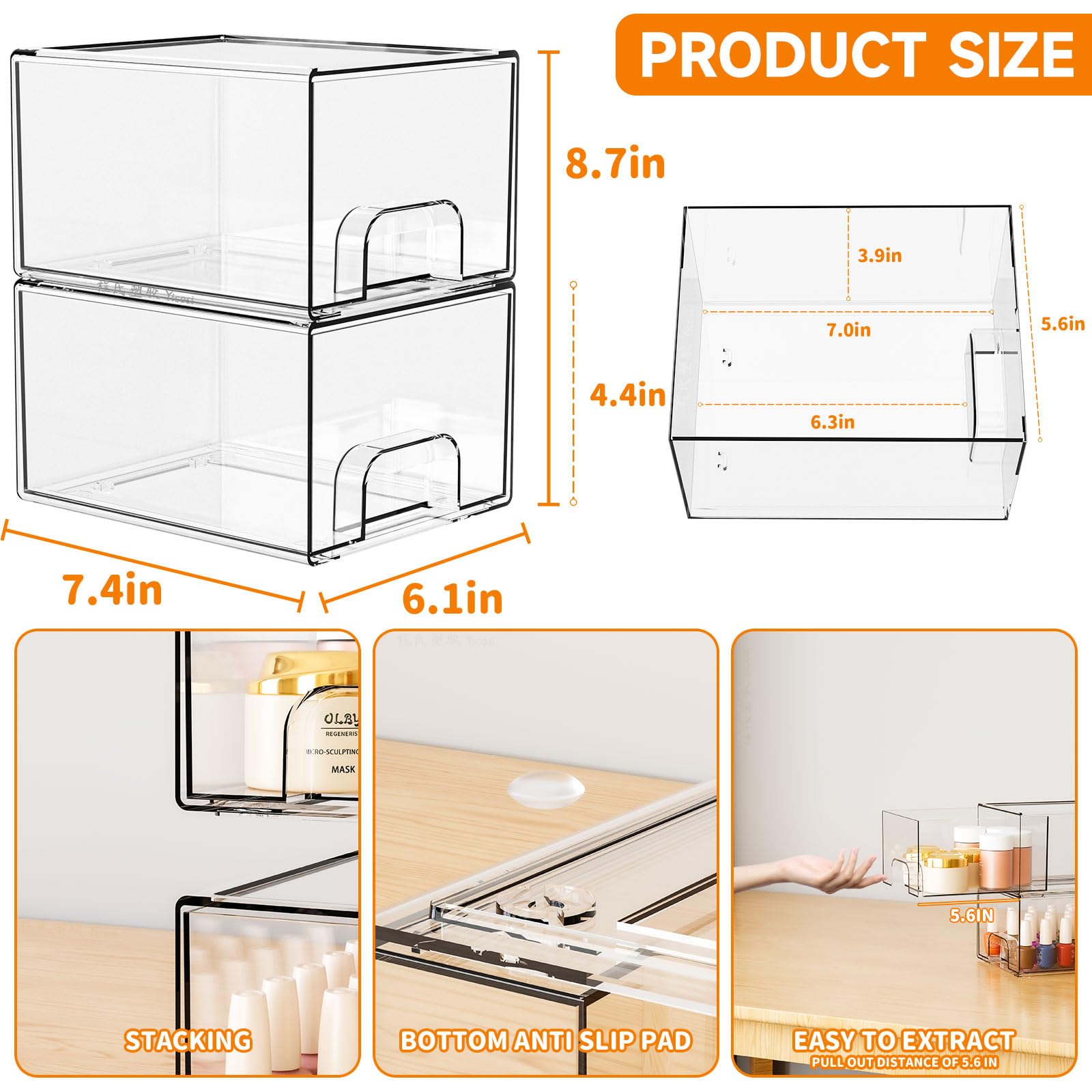 Yieach acrylic makeup drawer helps vanity stay organized and chic.
