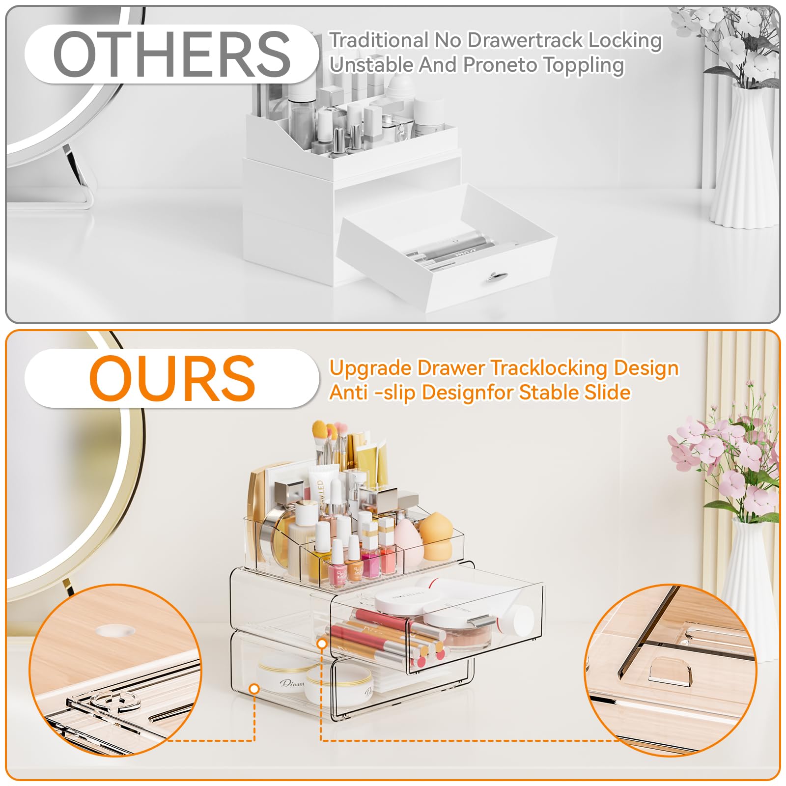 Yieach anti-fall drawer rail prevents over-pulling and product damage