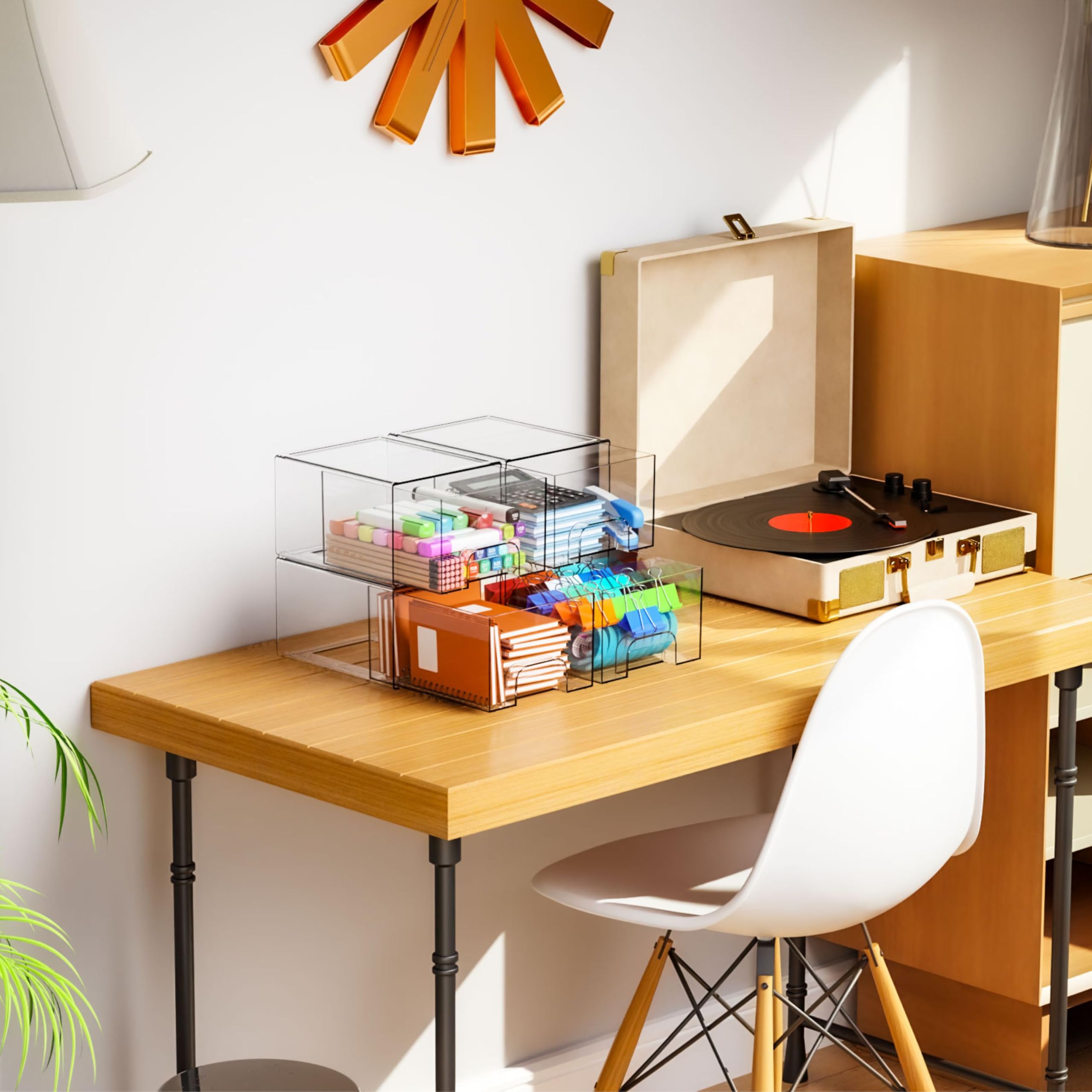 Yieach clear organizer drawers for office supplies and small items.