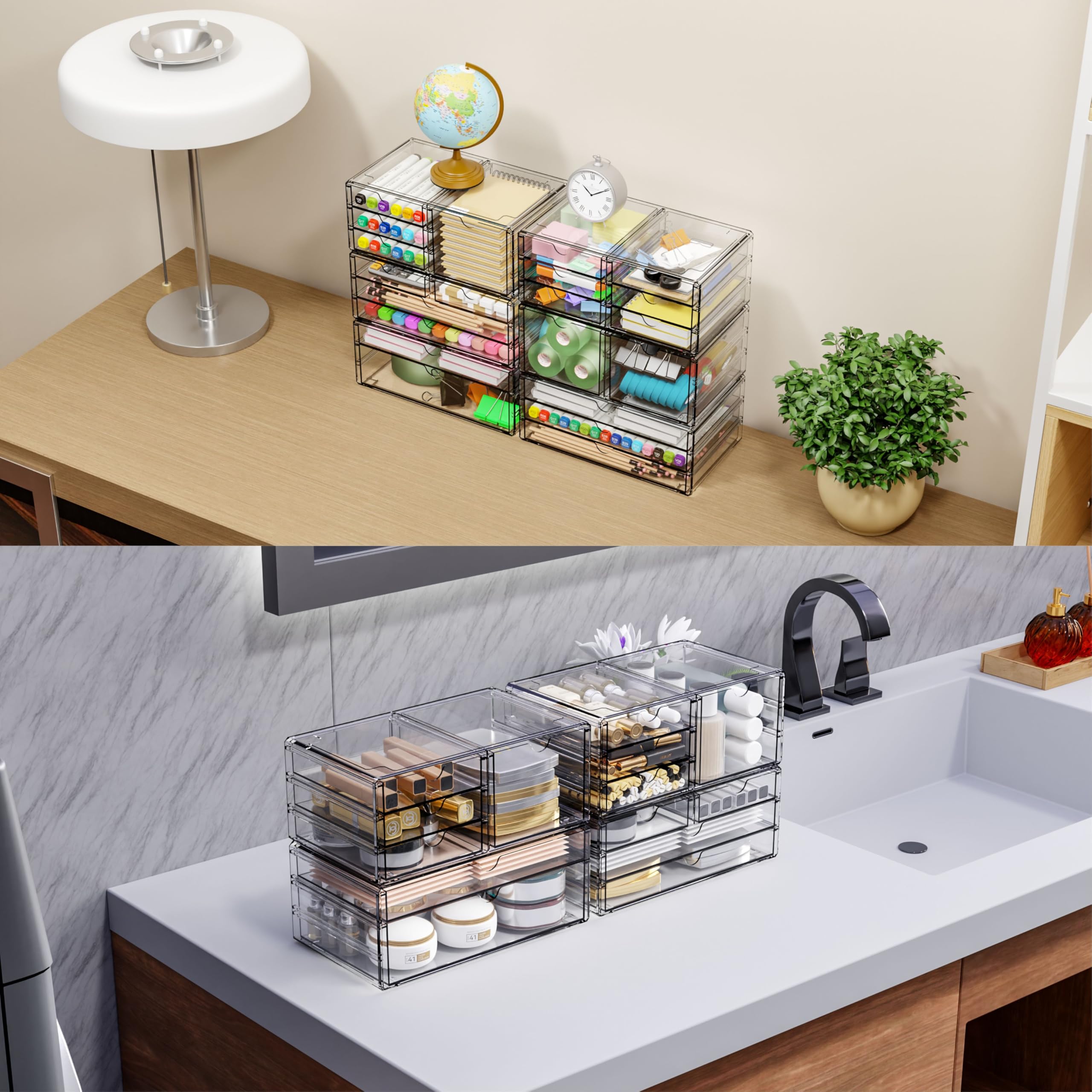 Yieach clear countertop drawers let contents show at a glance