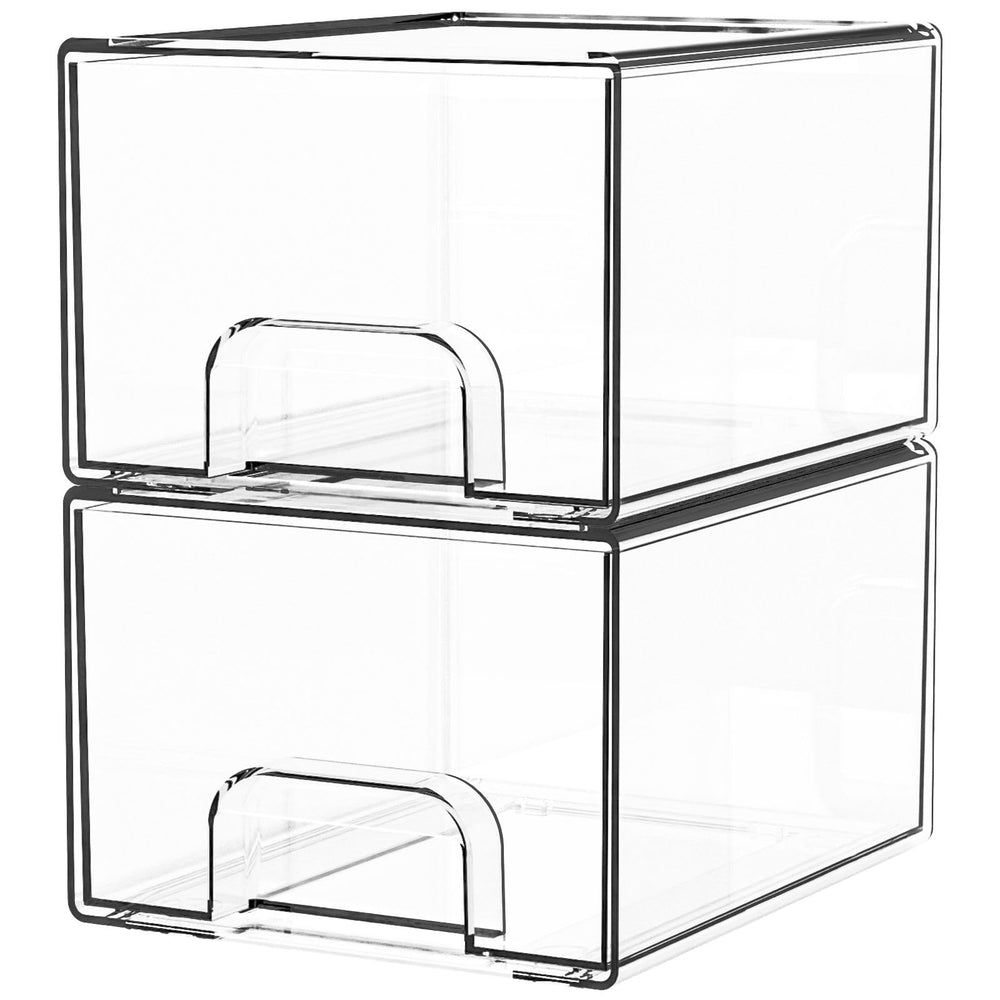 Yieach clear stackable drawers for cosmetics, with easy visibility and access.