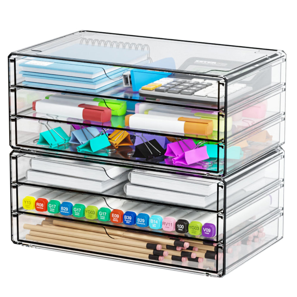 Clear, durable, anti-slip acrylic drawers for stable storage