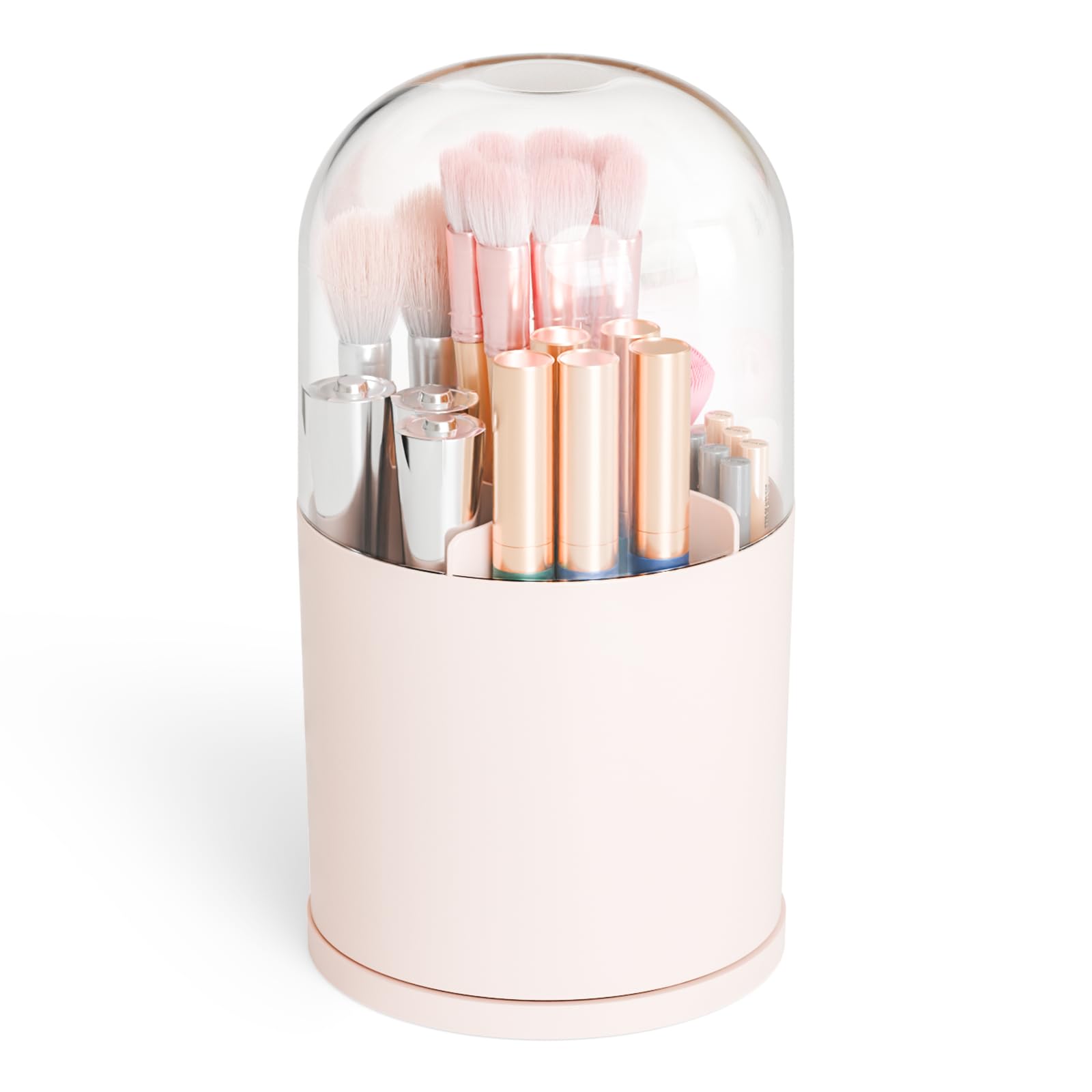 Yieach rotating pink lid makeup brush holder for easy access and protection